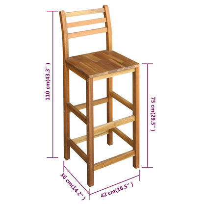 vidaXL Bar Chair | Set of 2 | Natural Wood | Solid Acacia Wood | Large