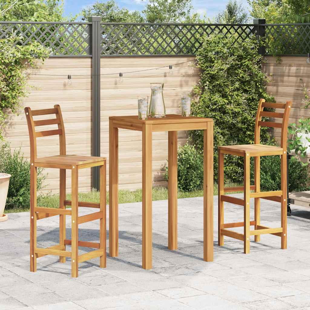 vidaXL Bar Chair | Set of 2 | Natural Wood | Solid Acacia Wood | Large
