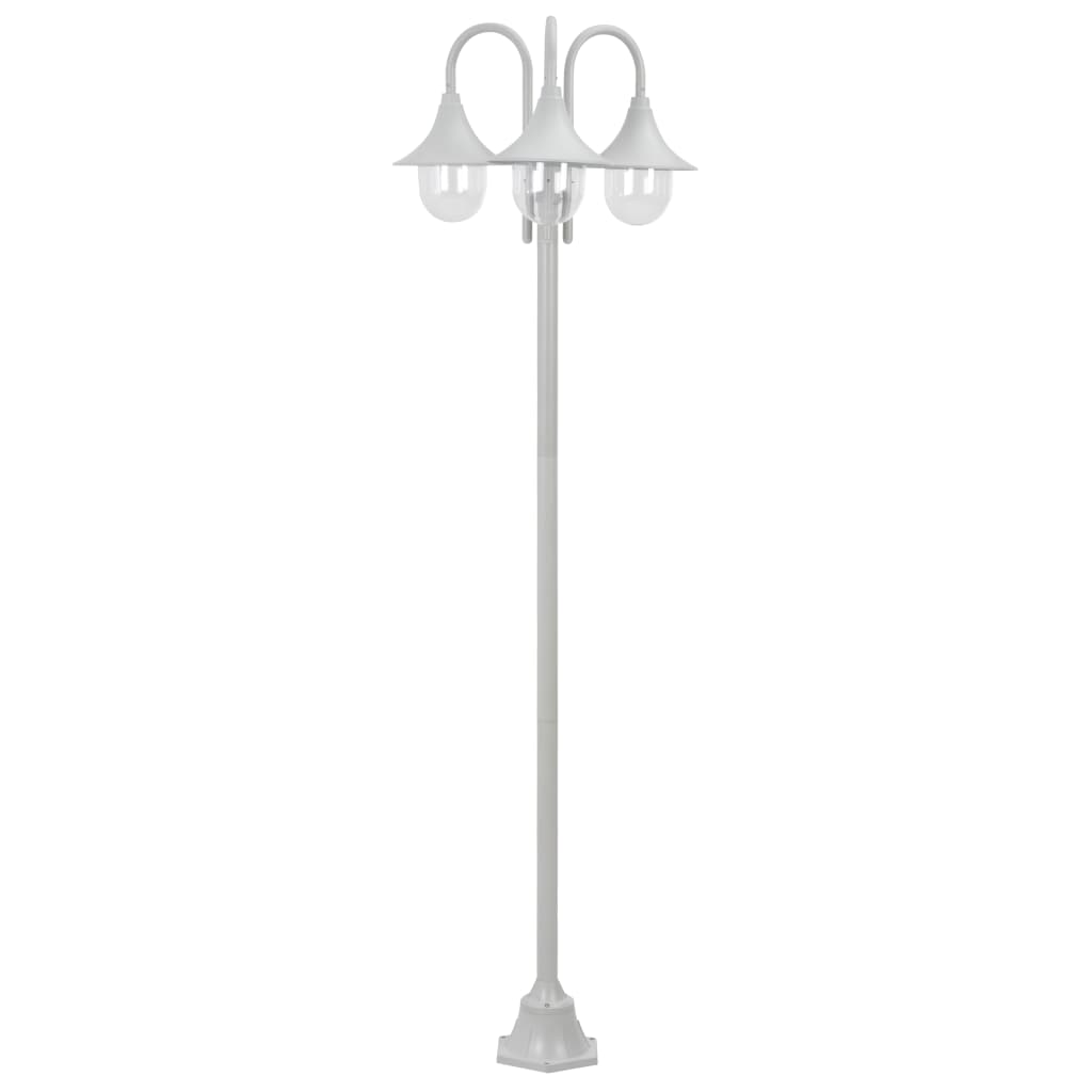 vidaXL Garden Post Light E27 220 cm Aluminium 3-Lantern White