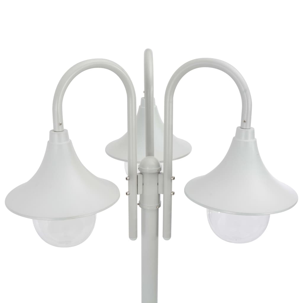 vidaXL Garden Post Light E27 220 cm Aluminium 3-Lantern White