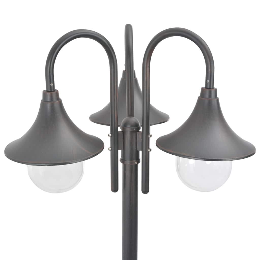 vidaXL Garden Post Light E27 220 cm Aluminium 3-Lantern Bronze