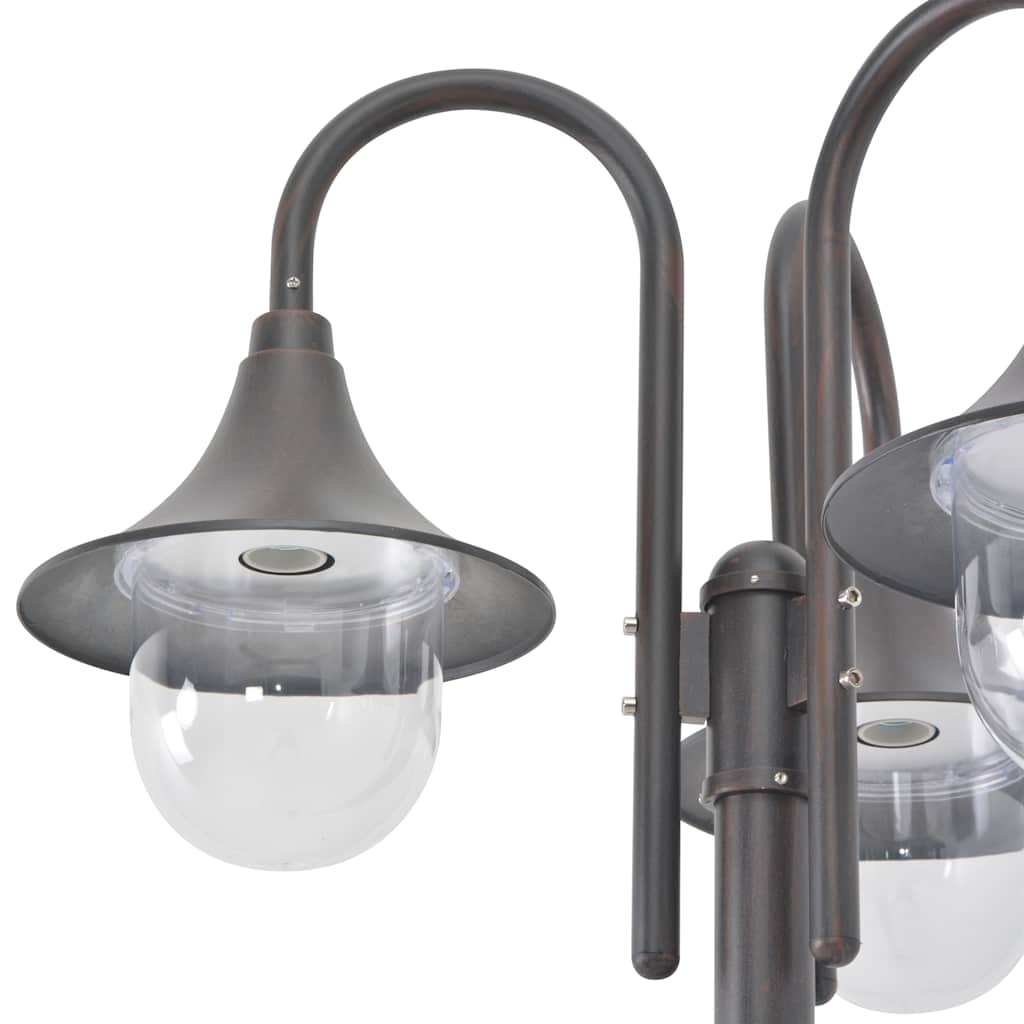 vidaXL Garden Post Light E27 220 cm Aluminium 3-Lantern Bronze