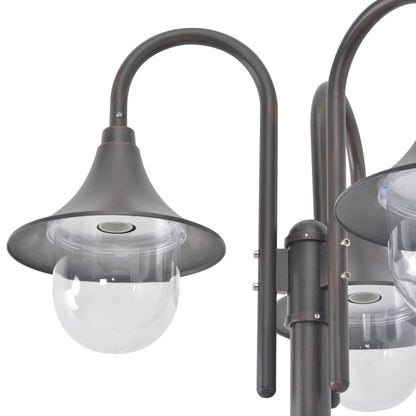 vidaXL Garden Post Light E27 220 cm Aluminium 3-Lantern Bronze