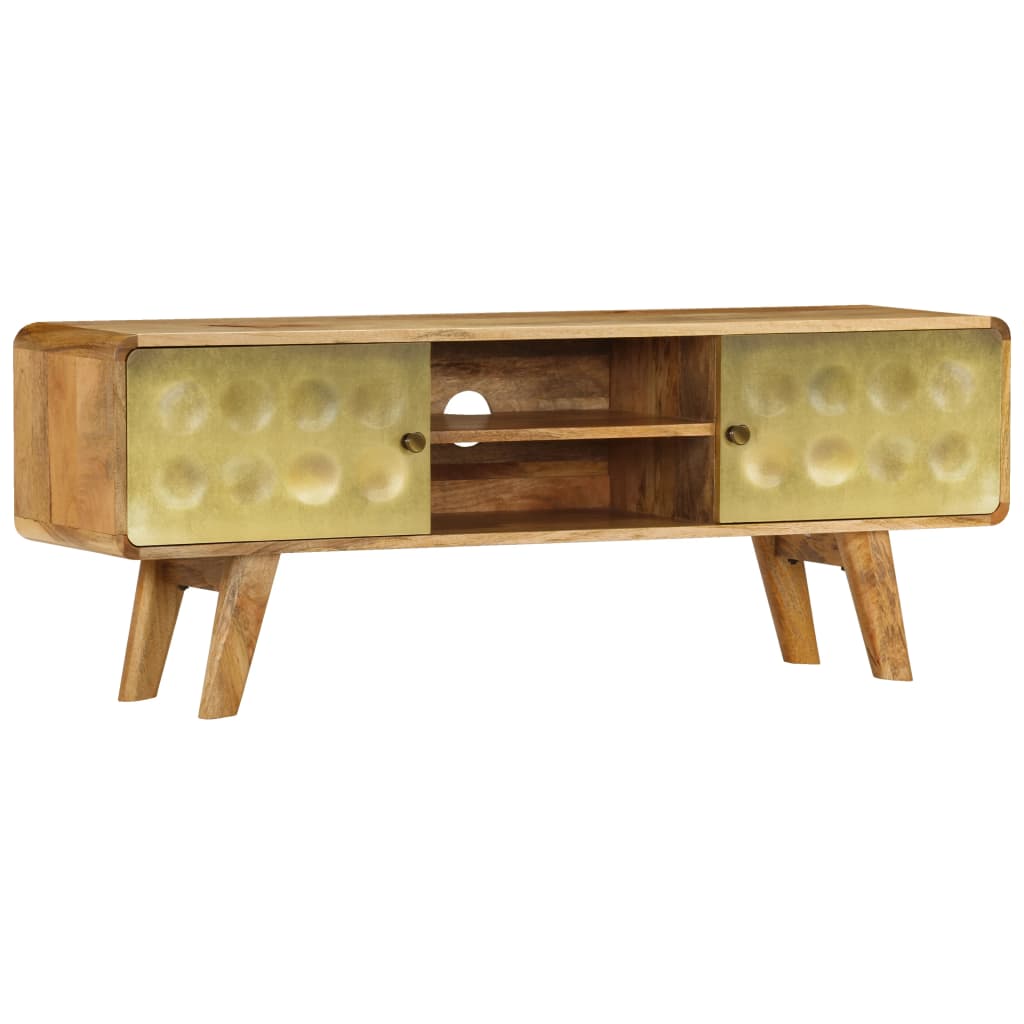 vidaXL TV Cabinet | Natural Mango Wood with Gold Print | Solid Mango Wood