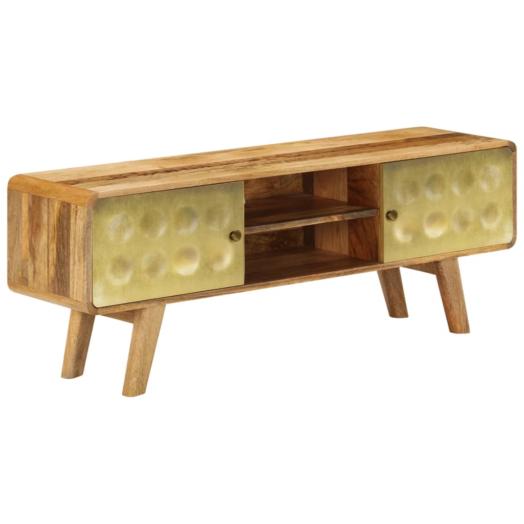 vidaXL TV Cabinet | Natural Mango Wood with Gold Print | Solid Mango Wood