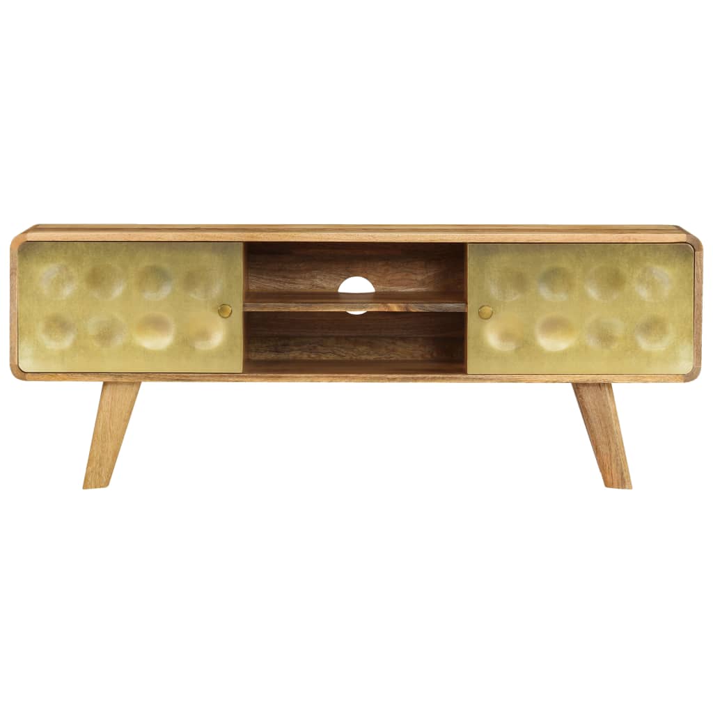 vidaXL TV Cabinet | Natural Mango Wood with Gold Print | Solid Mango Wood