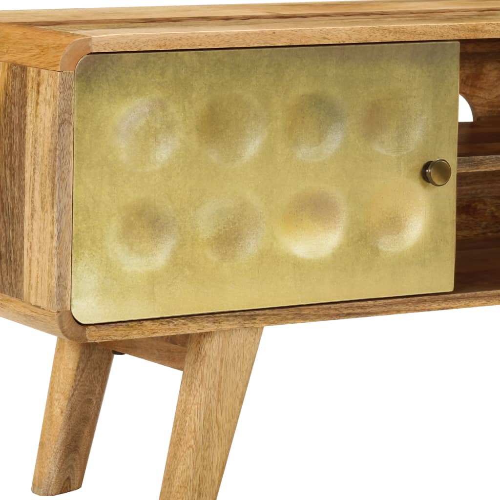 vidaXL TV Cabinet | Natural Mango Wood with Gold Print | Solid Mango Wood