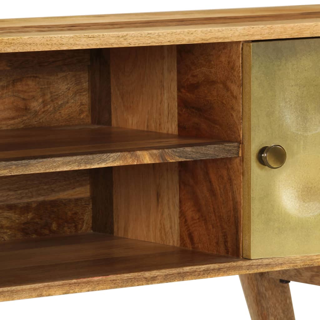 vidaXL TV Cabinet | Natural Mango Wood with Gold Print | Solid Mango Wood