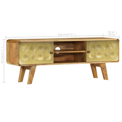 vidaXL TV Cabinet | Natural Mango Wood with Gold Print | Solid Mango Wood
