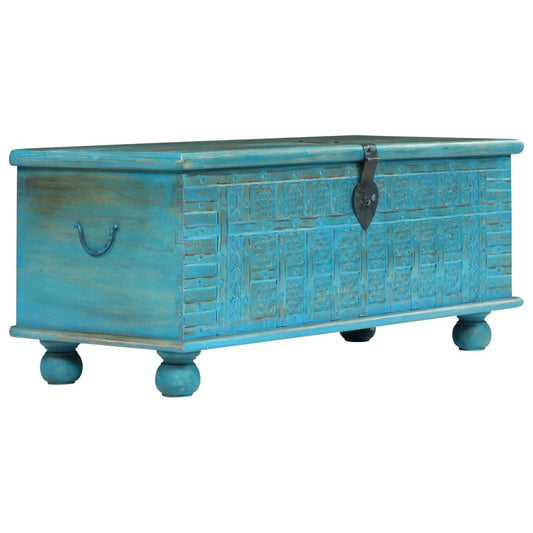 vidaXL Storage Chest | Blue | Solid Mango Wood | 100 cm x 40 cm x 41 cm