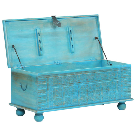 vidaXL Storage Chest | Blue | Solid Mango Wood | 100 cm x 40 cm x 41 cm