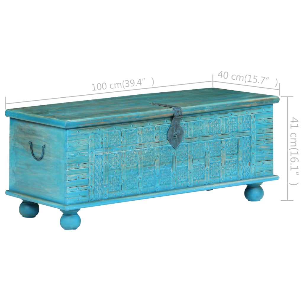 vidaXL Storage Chest | Blue | Solid Mango Wood | 100 cm x 40 cm x 41 cm
