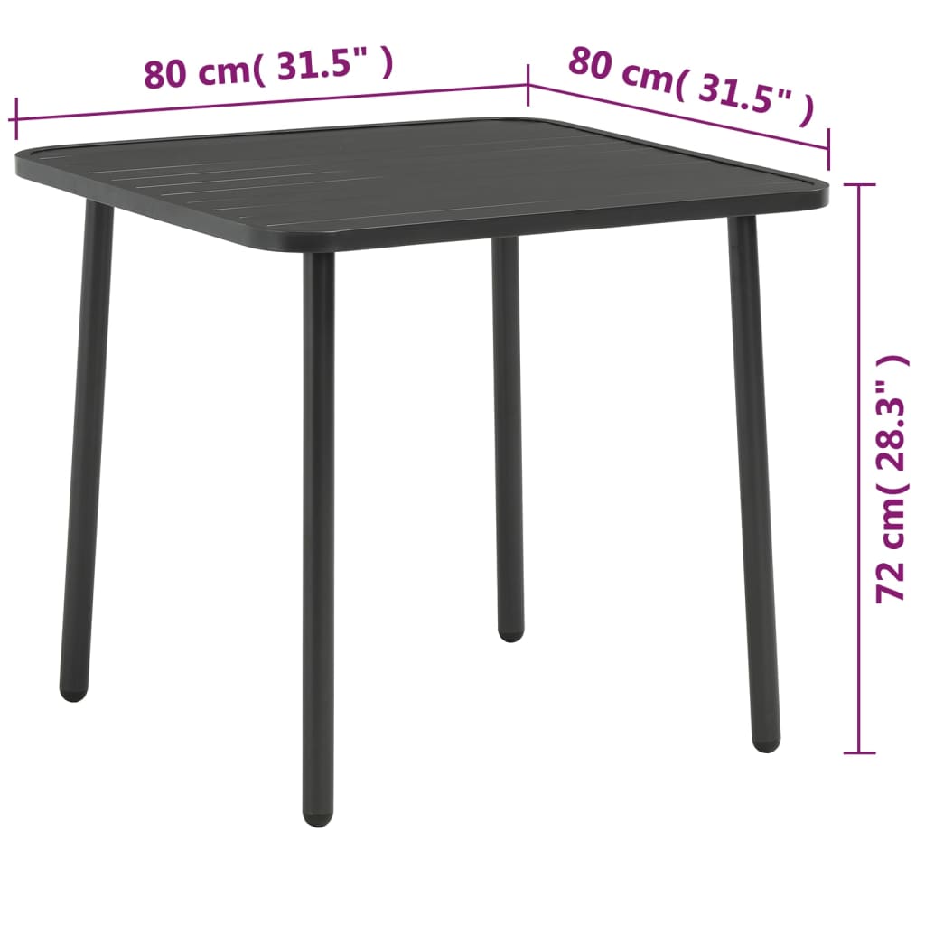 44258 vidaXL Garden Table Dark Grey 80x80x72 cm Steel