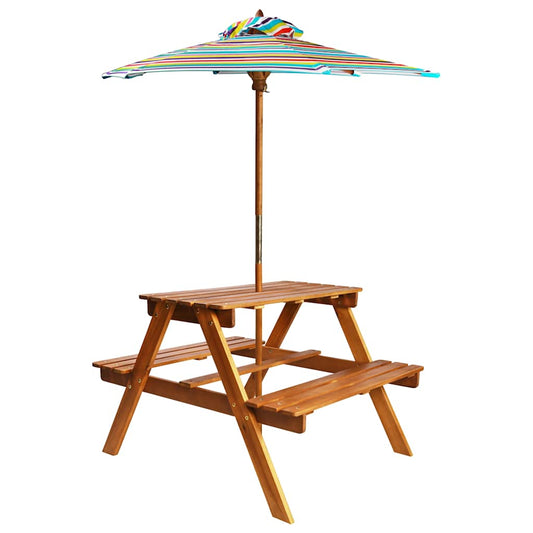43990 vidaXL Kids Picnic Table with Parasol 79x90x60 cm Solid Acacia Wood