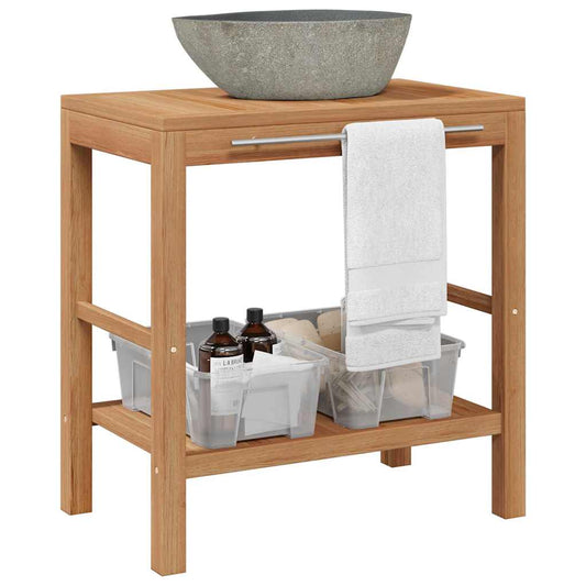 246496 vidaXL Bathroom Vanity Cabinet Solid Teak with Riverstone Sink