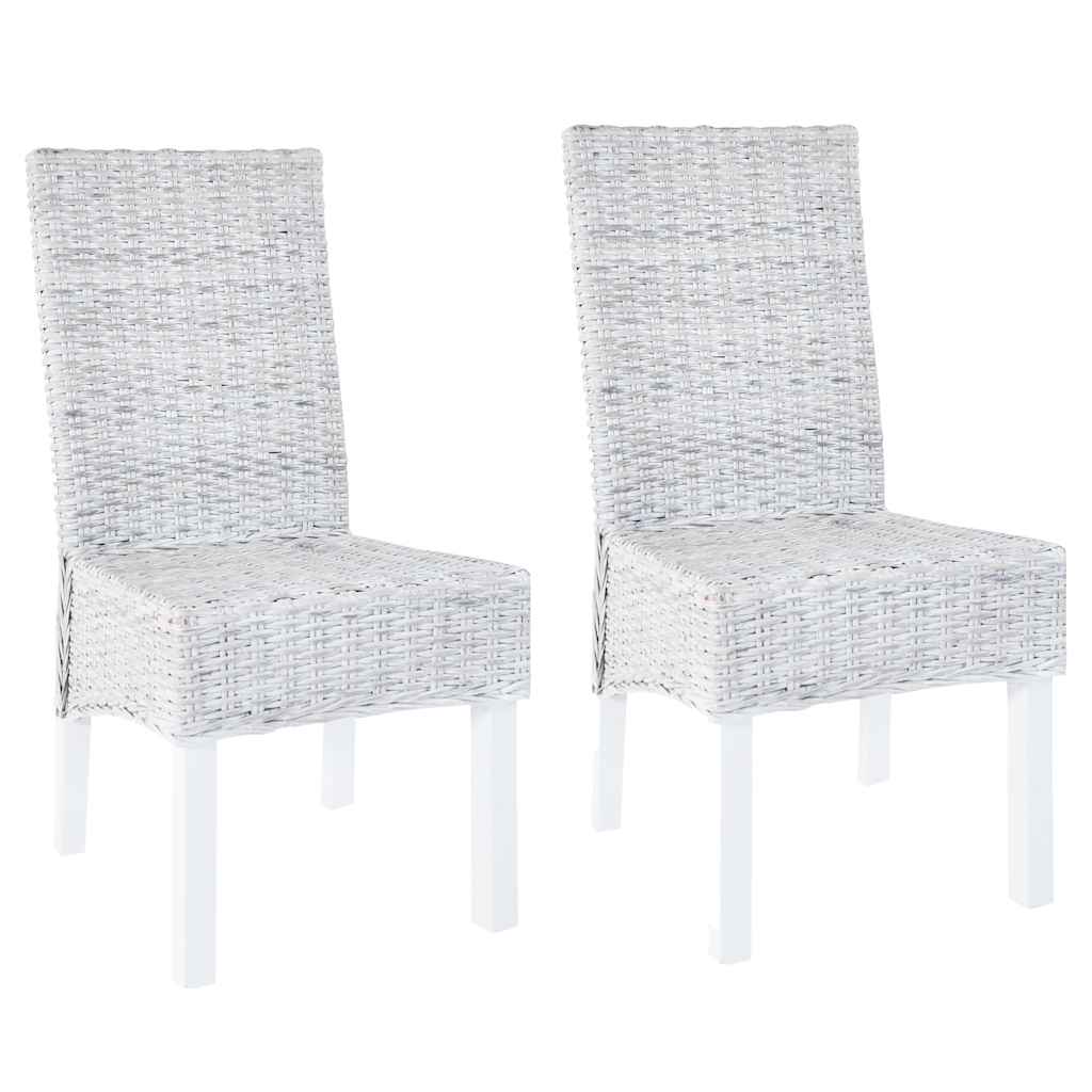 vidaXL Dining Chairs 2 pcs Light Brown Kubu Rattan and Mahogany Wood
