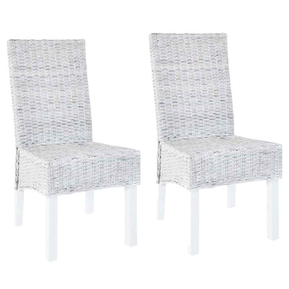 vidaXL Dining Chairs 2 pcs Light Brown Kubu Rattan and Mahogany Wood