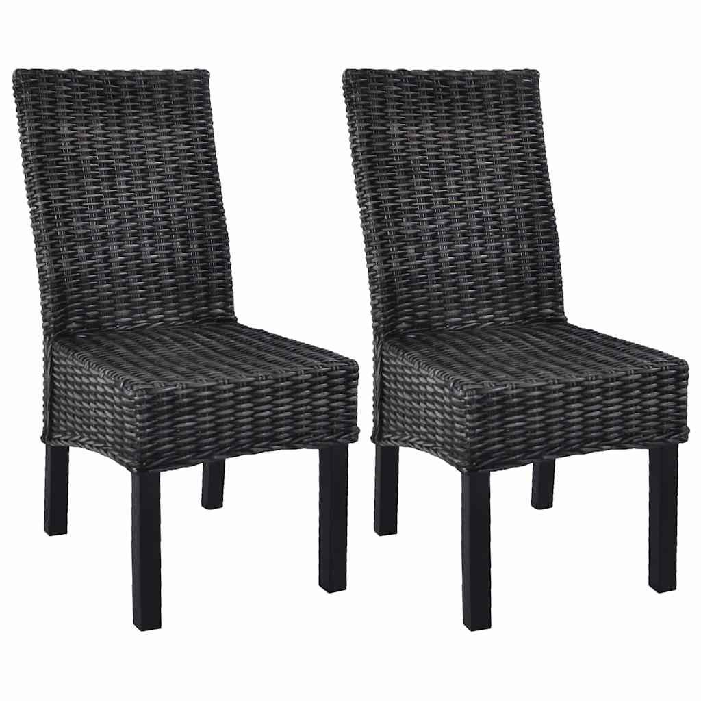 vidaXL Dining Chairs 2 pcs Black Kubu Rattan and Mahogany Wood