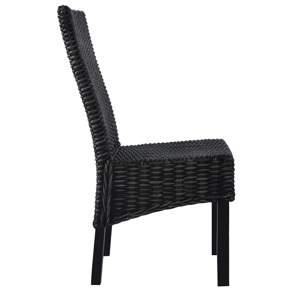 vidaXL Dining Chairs 2 pcs Black Kubu Rattan and Mahogany Wood
