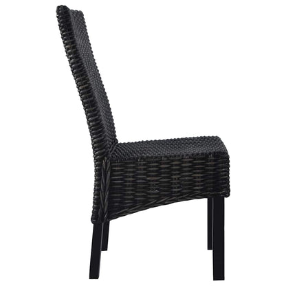 vidaXL Dining Chairs 2 pcs Black Kubu Rattan and Mahogany Wood