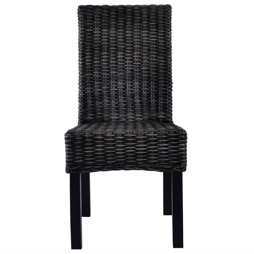 vidaXL Dining Chairs 2 pcs Black Kubu Rattan and Mahogany Wood