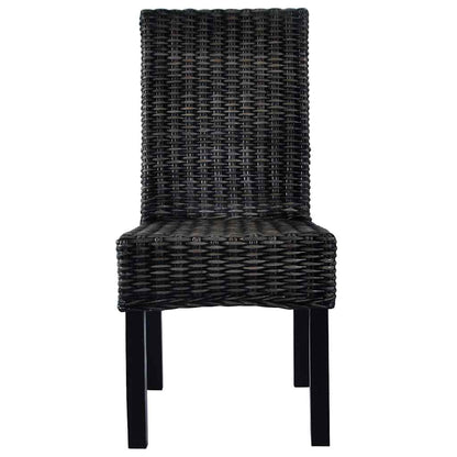 vidaXL Dining Chairs 2 pcs Black Kubu Rattan and Mahogany Wood