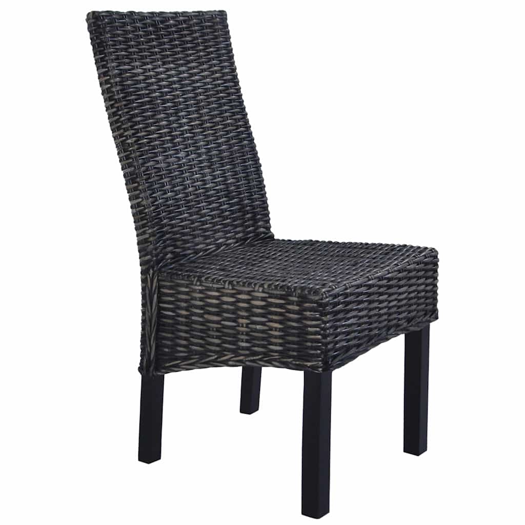 vidaXL Dining Chairs 2 pcs Black Kubu Rattan and Mahogany Wood