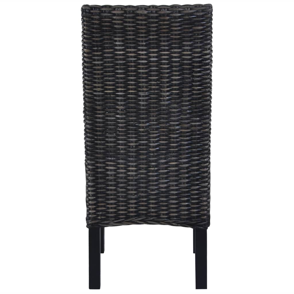 vidaXL Dining Chairs 2 pcs Black Kubu Rattan and Mahogany Wood