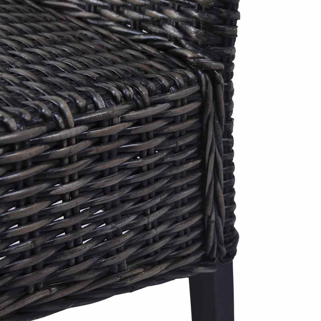 vidaXL Dining Chairs 2 pcs Black Kubu Rattan and Mahogany Wood