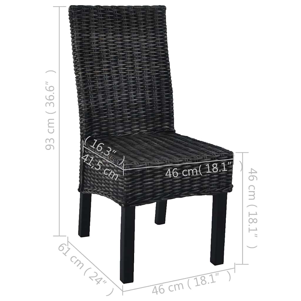 vidaXL Dining Chairs 2 pcs Black Kubu Rattan and Mahogany Wood
