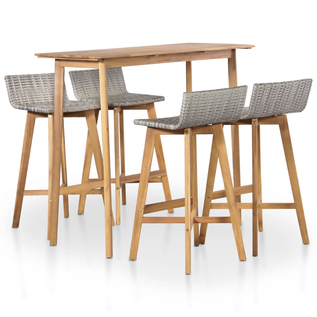vidaXL Bar Set | Brown and light grey | Solid Acacia Wood, PE Rattan | Medium