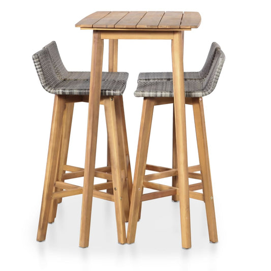 vidaXL Bar Set | Brown and light grey | Solid Acacia Wood, PE Rattan | Medium