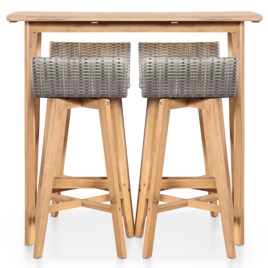 vidaXL Bar Set | Brown and light grey | Solid Acacia Wood, PE Rattan | Medium