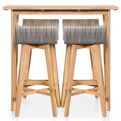 vidaXL Bar Set | Brown and light grey | Solid Acacia Wood, PE Rattan | Medium