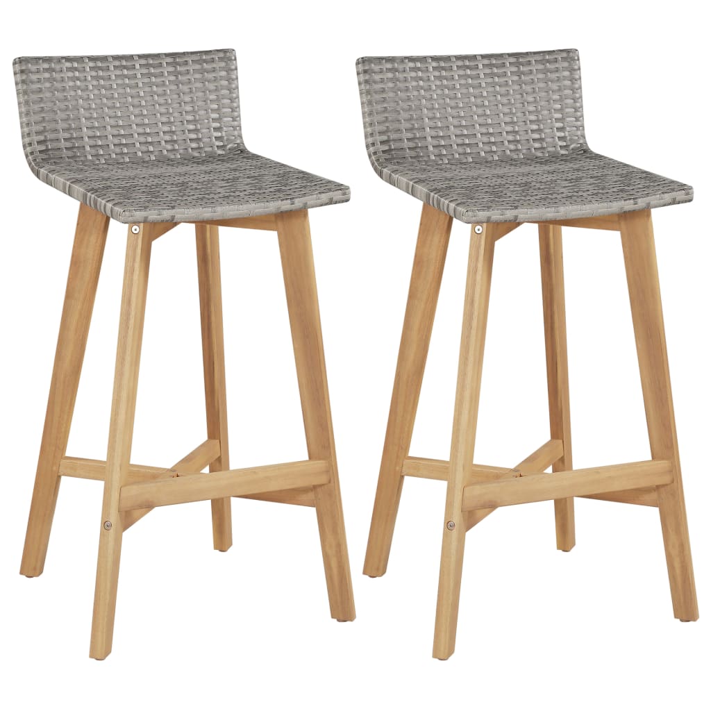 vidaXL Bar Chair | Set of 2 | Brown | Solid acacia wood | Standard | Footrest