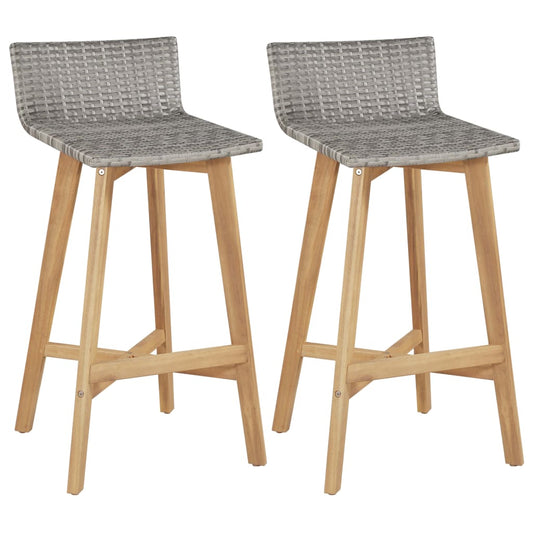 vidaXL Bar Chair | Set of 2 | Brown | Solid acacia wood | Standard | Footrest
