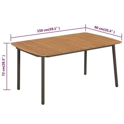 vidaXL Garden Table 150x90x72cm Solid Acacia Wood and Steel