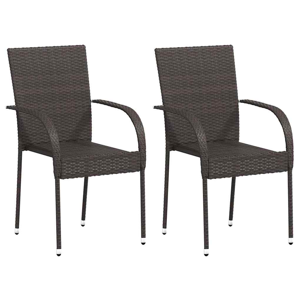 44237 vidaXL Stackable Outdoor Chairs 2 pcs Poly Rattan Brown