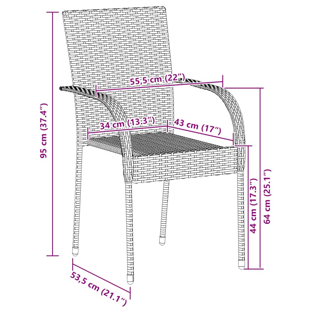 vidaXL Dining Chair | Set of 2 | Brown | Poly Rattan | Standard | Stackable