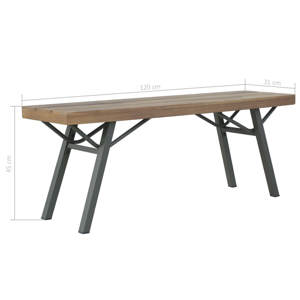vidaXL Garden Bench | Brown and Grey | Solid Acacia wood and Steel | 120 cm