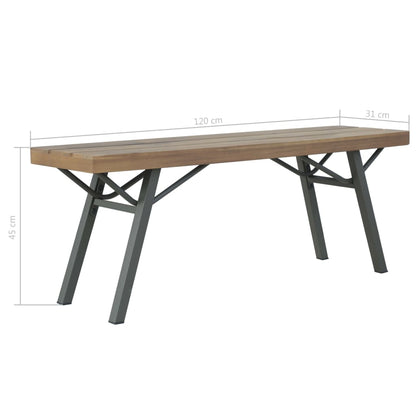 vidaXL Garden Bench | Brown and Grey | Solid Acacia wood and Steel | 120 cm