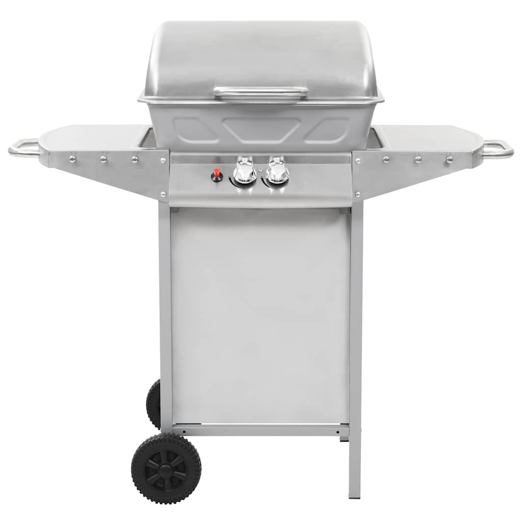 vidaXL Gas BBQ Grill with 2 Cooking Zones Silver Stainless Steel