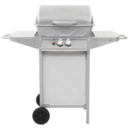 vidaXL Gas BBQ Grill with 2 Cooking Zones Silver Stainless Steel