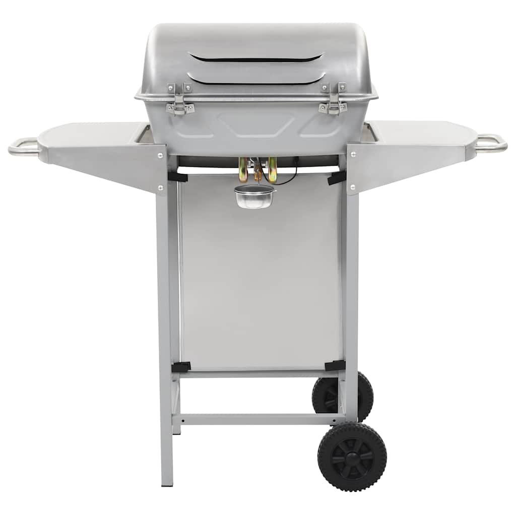 vidaXL Gas BBQ Grill with 2 Cooking Zones Silver Stainless Steel
