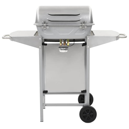 vidaXL Gas BBQ Grill with 2 Cooking Zones Silver Stainless Steel