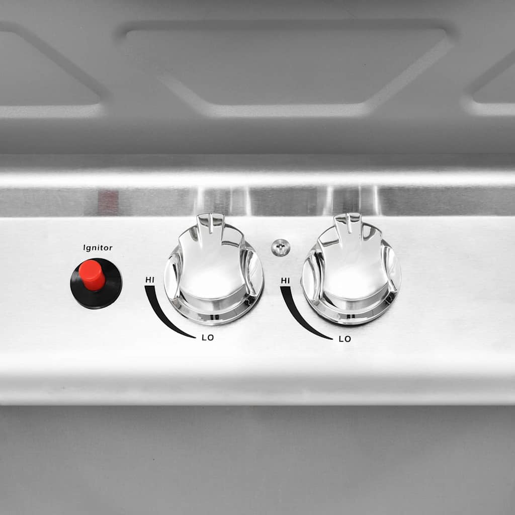 vidaXL Gas BBQ Grill with 2 Cooking Zones Silver Stainless Steel