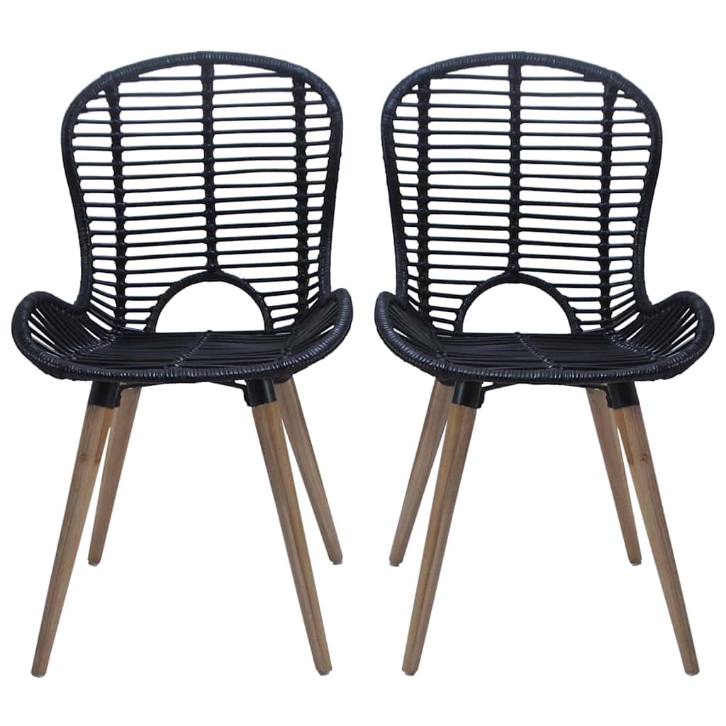 vidaXL Dining Chairs 4 pcs Black Natural Rattan