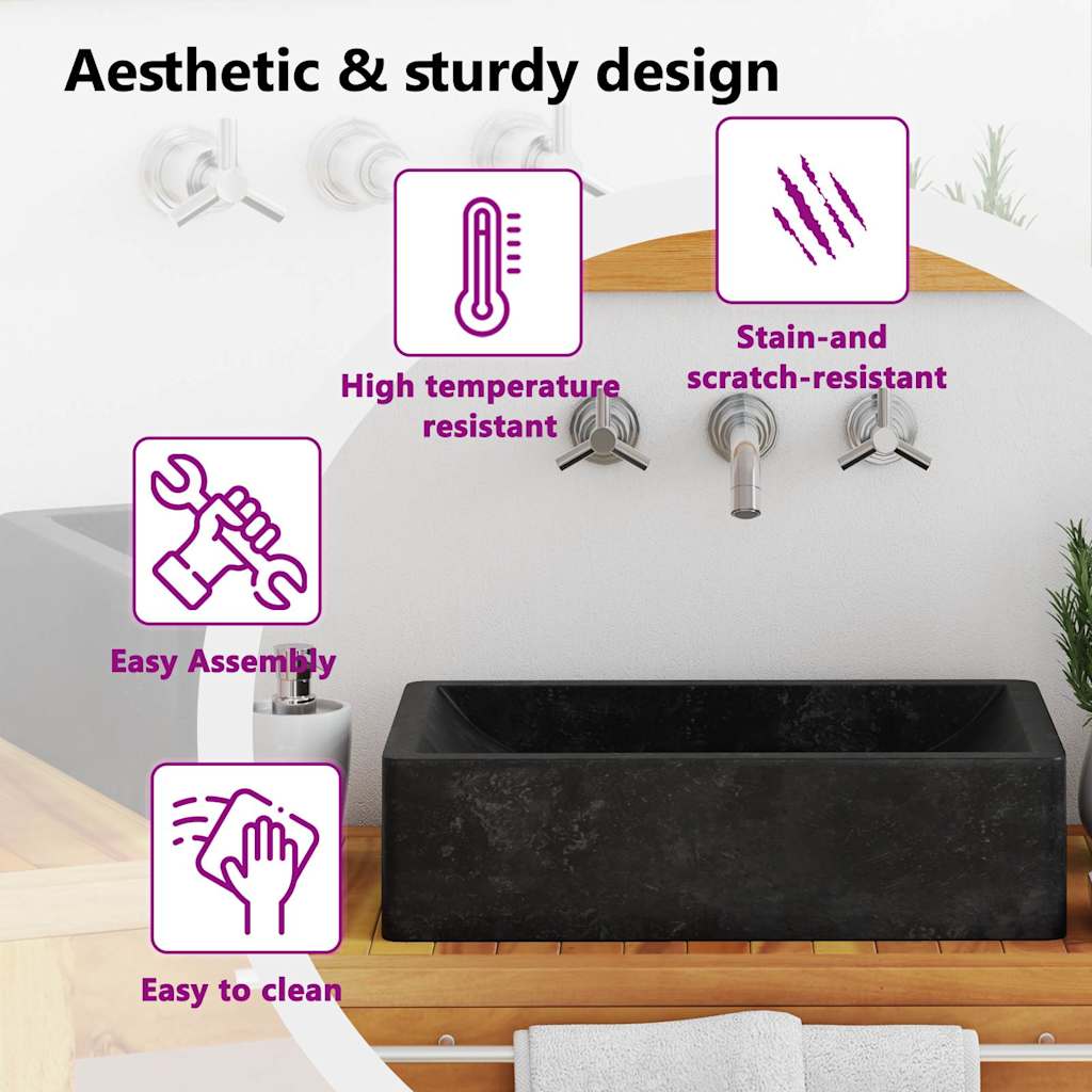 142772 vidaXL Sink 45x30x12 cm Marble High Gloss Black