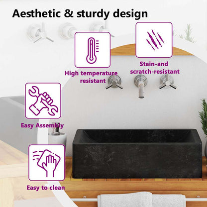 142772 vidaXL Sink 45x30x12 cm Marble High Gloss Black