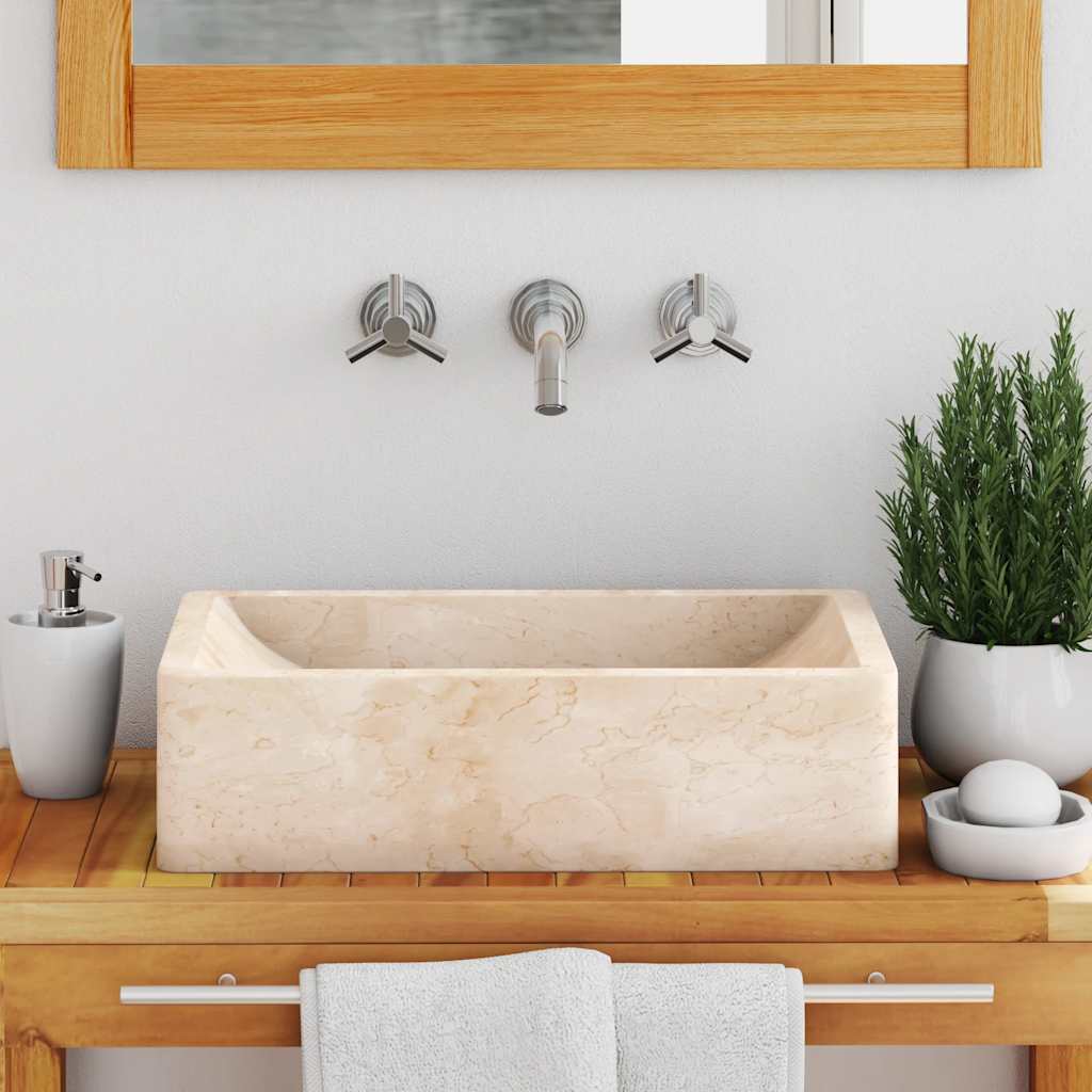 vidaXL Sink 45x30x12 cm Marble High Gloss Cream
